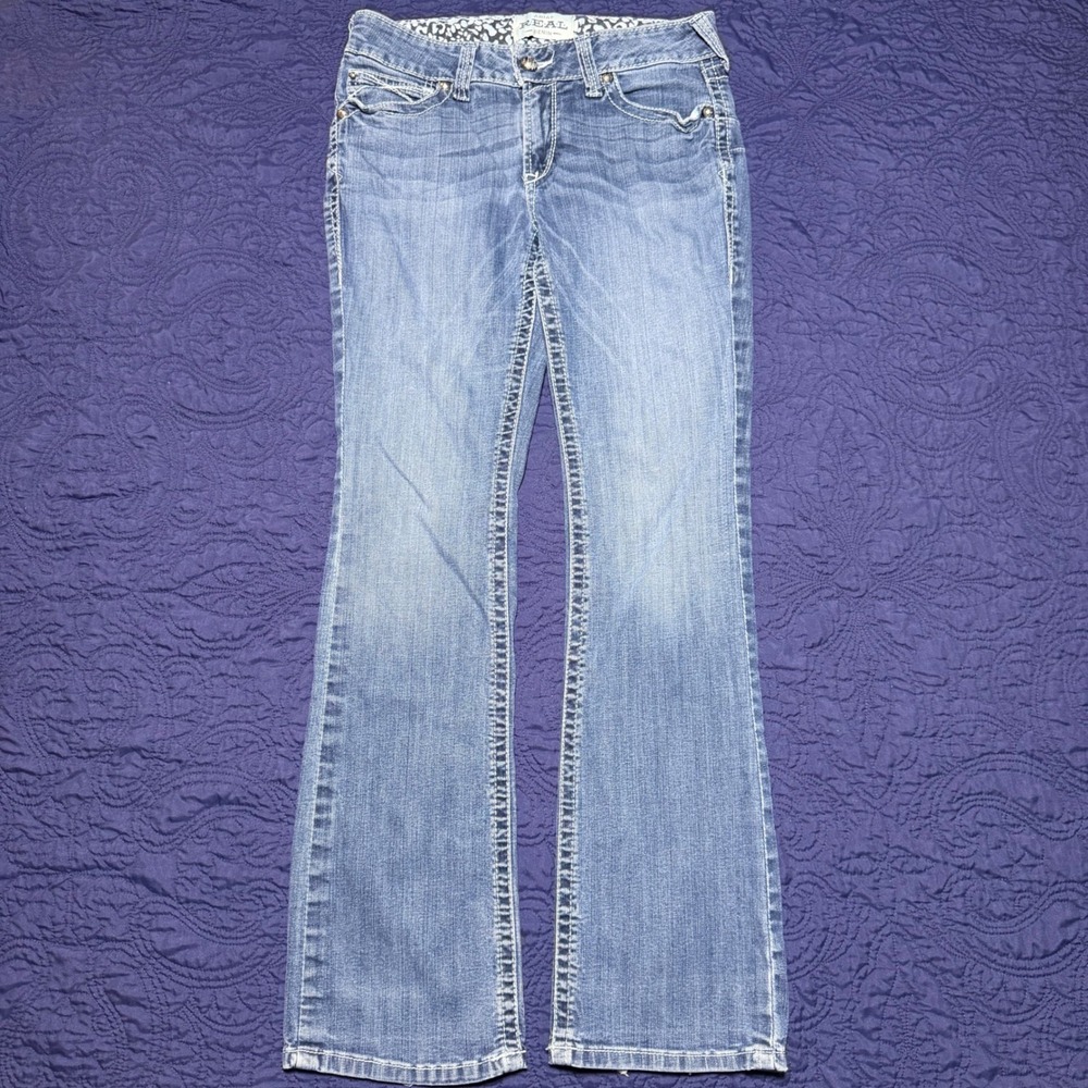Ariat REAL Denim Rosy Low Rise Bootcut Jeans Lakeshore 31R Whipstitch Embroidery